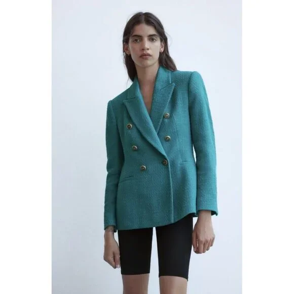 NWT ZARA Emerald Tailored Double Breasted Blazer Blogger’s Favorite​​​ - Picture 3 of 12
